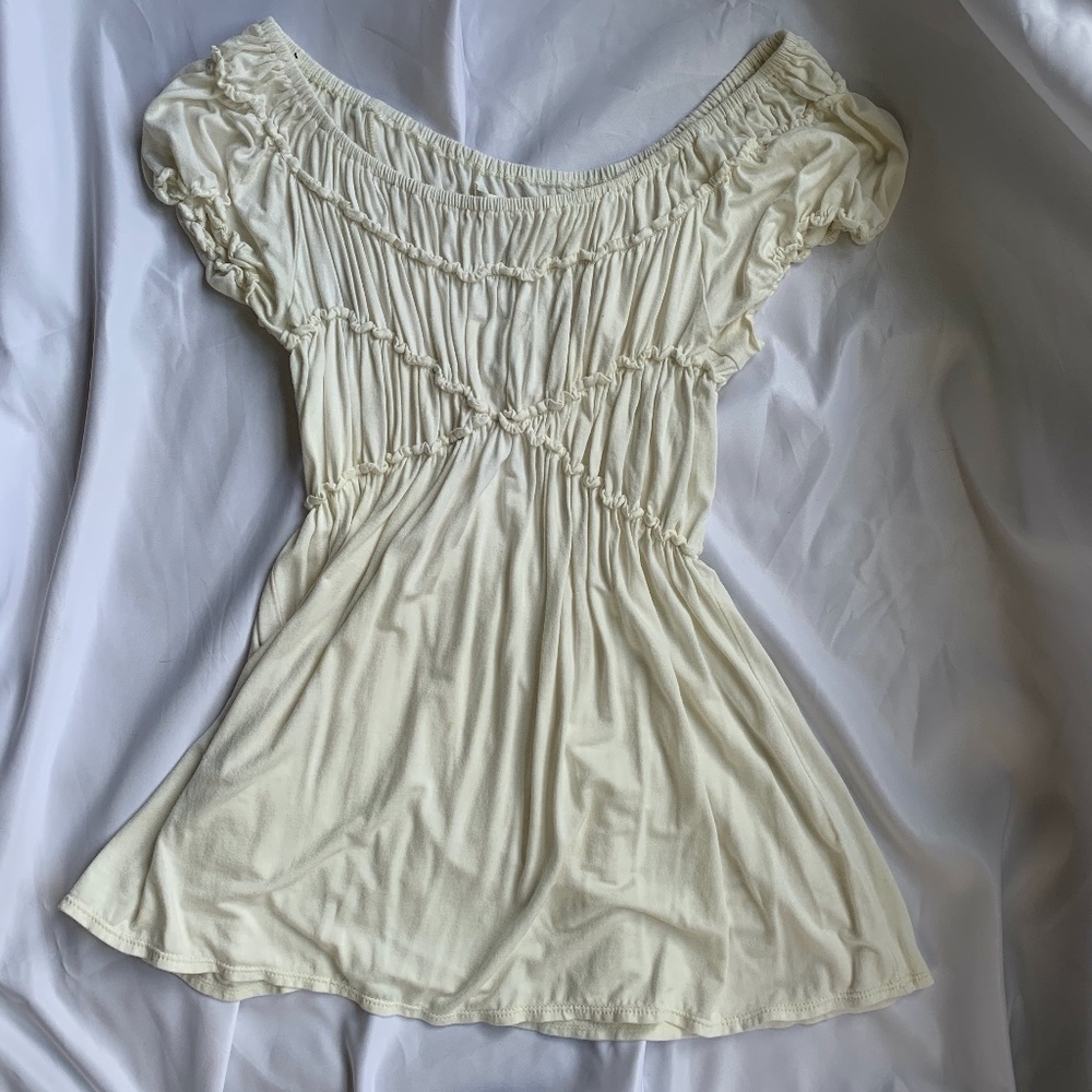 STUDIO M cross front off white scoop neck top